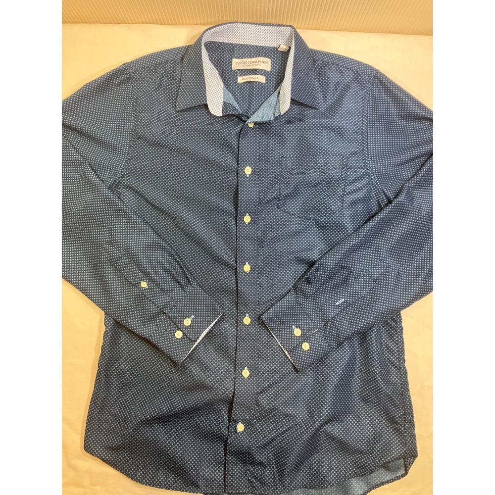 Nick Graham Everywhere Mens Modern Fit Navy Geometric Print Button Front Shirt M